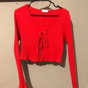 Red tie-front top